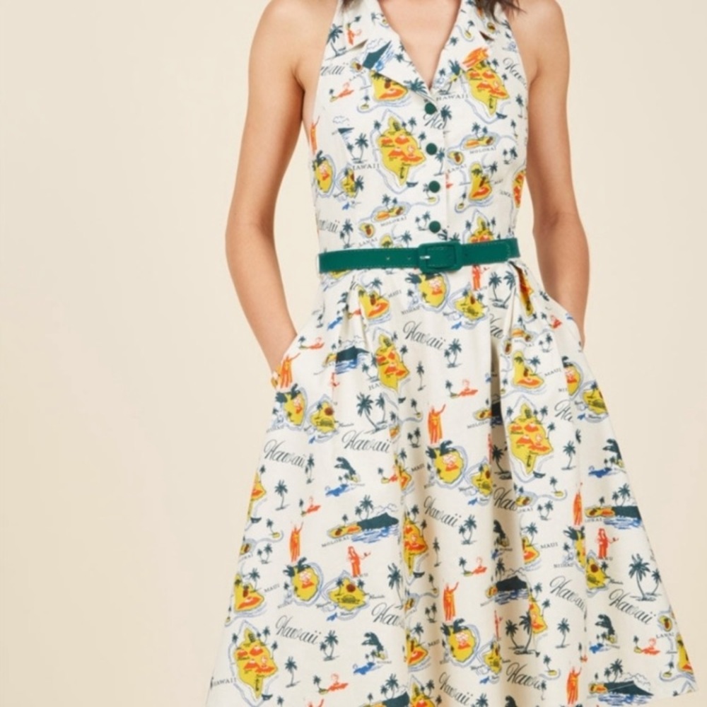 ModCloth Hawaiian Islands Halter dress 1X no belt